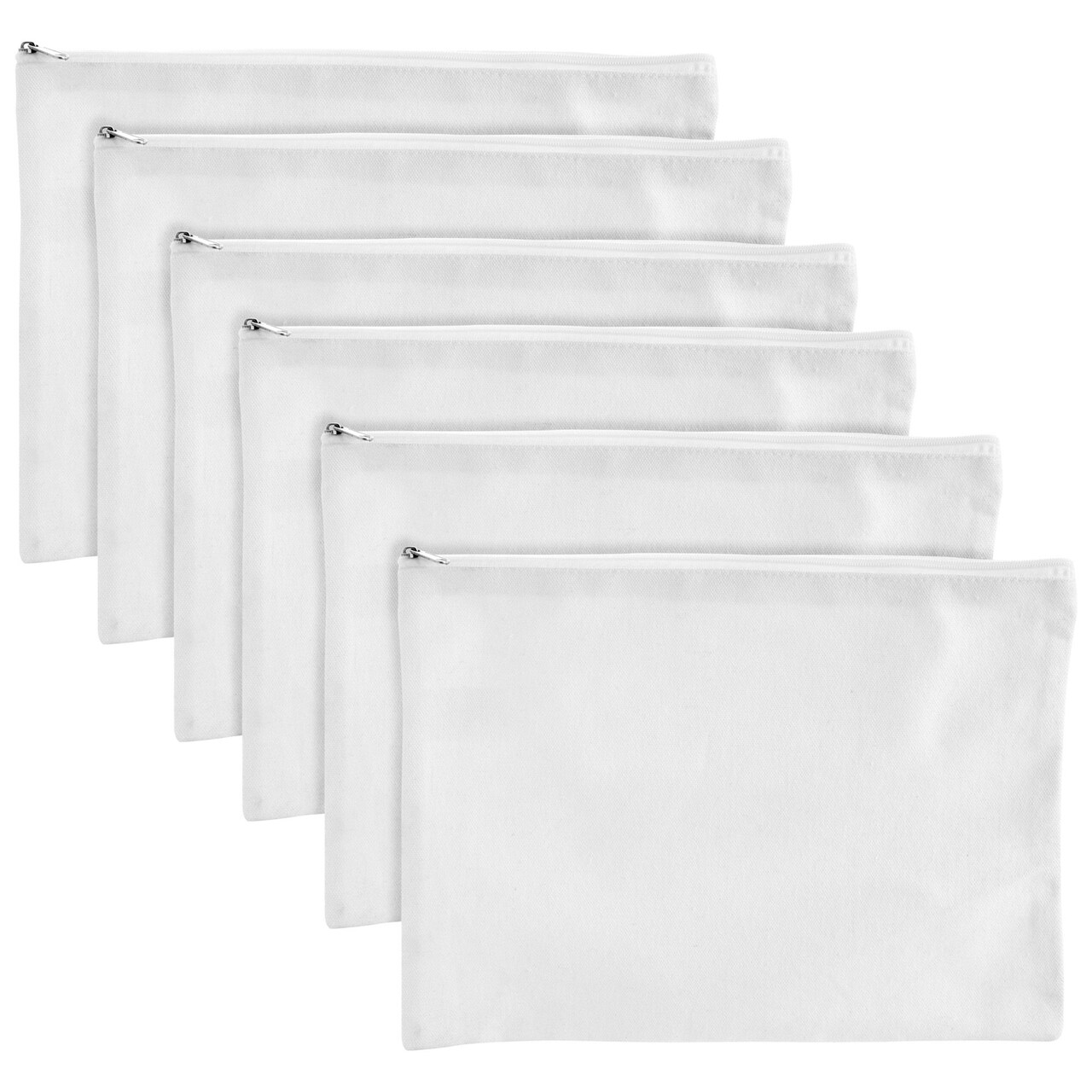 Bright Creations Large Canvas Zipper Pouch - Personalizable DIY Makeup Bag - Travel Toiletry Bag Organizer - Organizational Pencil Pouch - Pack of 6, 12 x 9 in, White